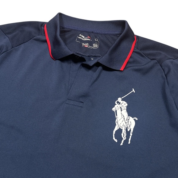 RLX Ralph Lauren US Open 2006 Tennis Big Pony Navy Blue Snap Polo Shirt Mens XL - Picture 3 of 8